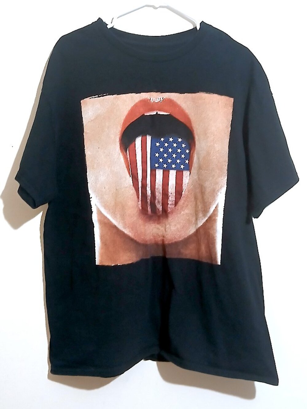 Tony Hawk Men's XL Black American Flag Tongue Graphic T-Shirt 100% Cotton